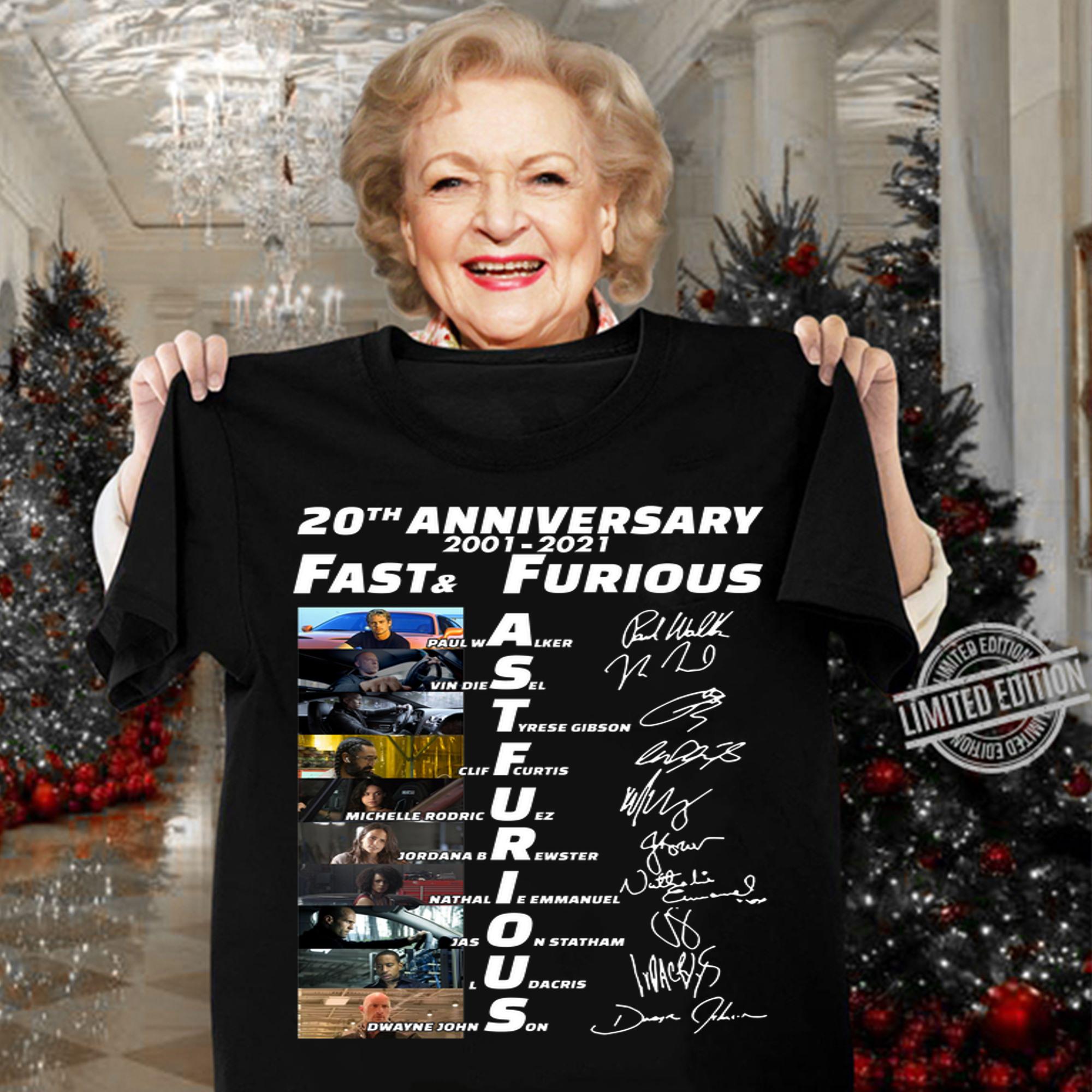 Fast and furious 20th anniversary 2001 2021 signature t-shirt woman shirt
