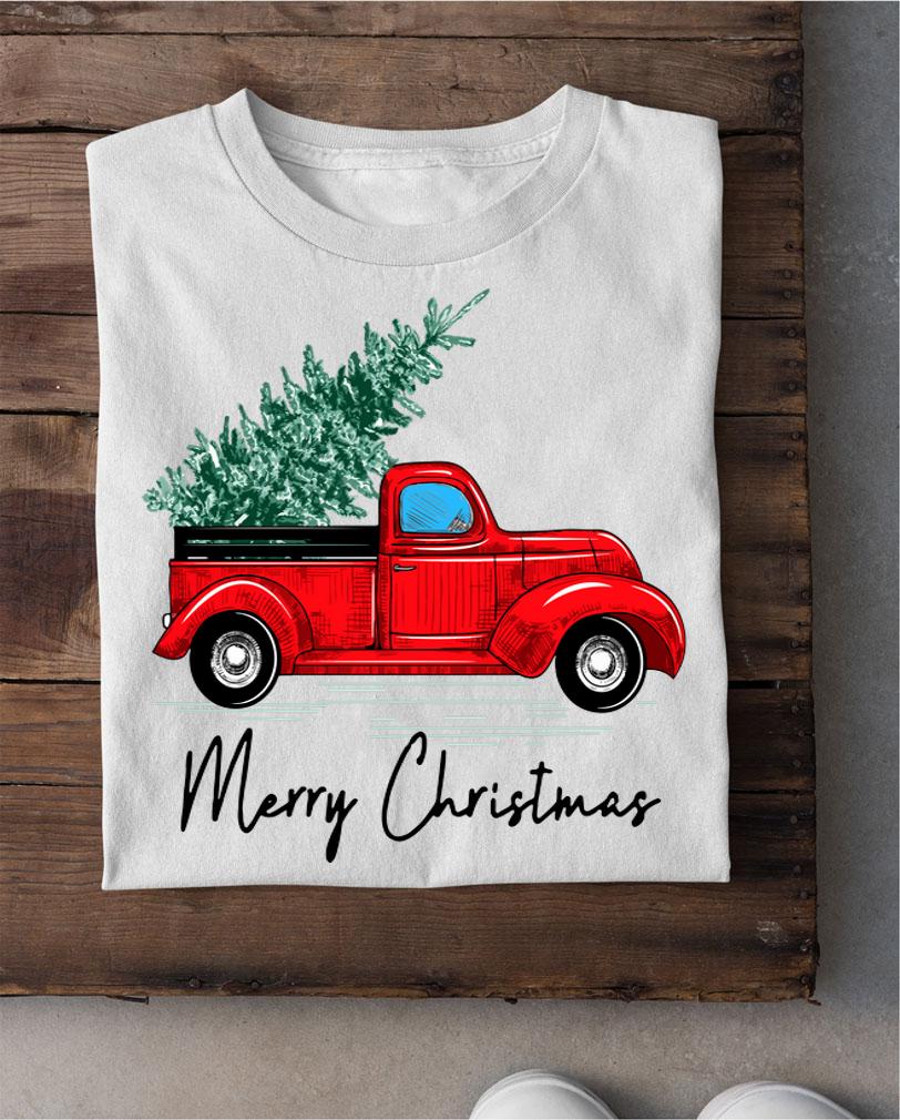 Red Truck With Merry Christmas Tree t-shirt shirt