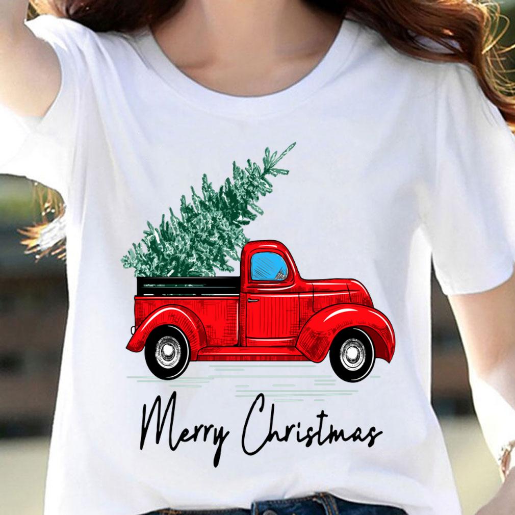 Red Truck With Merry Christmas Tree t-shirt woman shirt