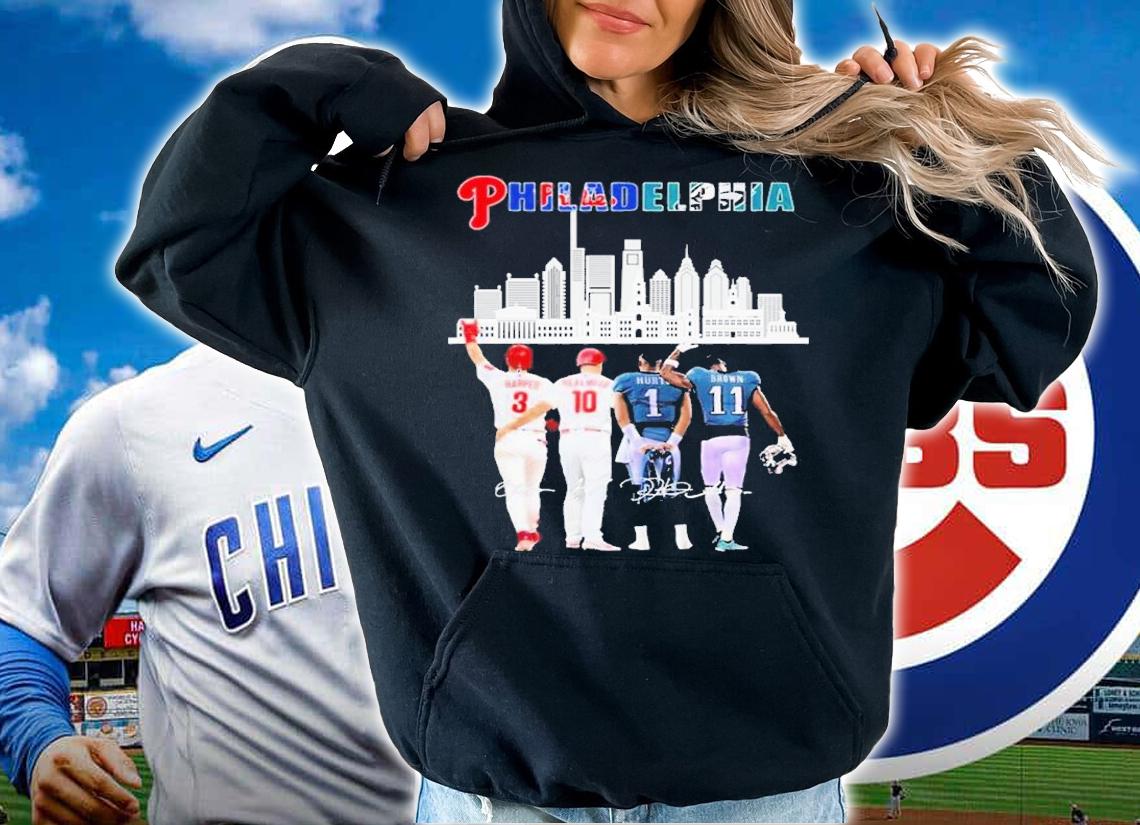 Funny Philadelphia Skyline Philadelphia Phillies And Philadelphia Eagles Signatures 2022 Shirt t-shirt hoodie