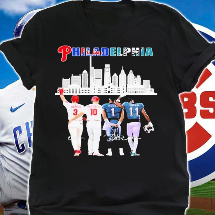 Funny Philadelphia Skyline Philadelphia Phillies And Philadelphia Eagles Signatures 2022 Shirt t-shirt shirt