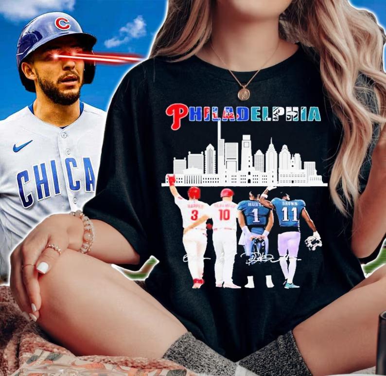 Funny Philadelphia Skyline Philadelphia Phillies And Philadelphia Eagles Signatures 2022 Shirt t-shirt woman shirt