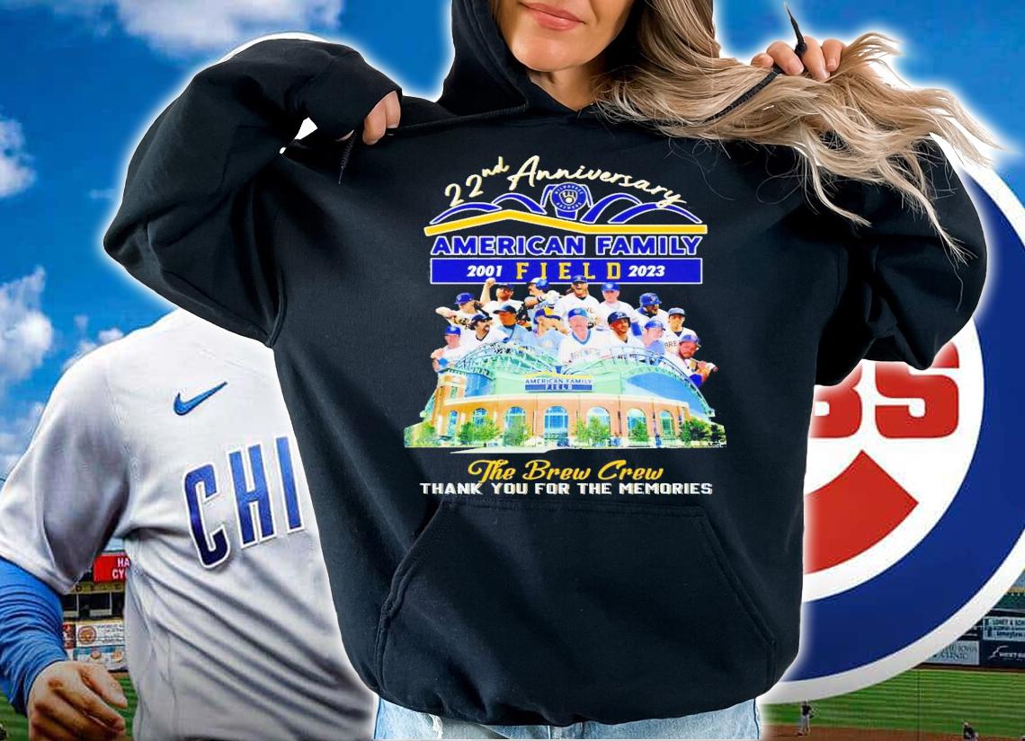 Milwaukee Brewers 22nd anniversary 2001 2023 American family the brew crew thank you for the memories shirt t-shirt hoodie