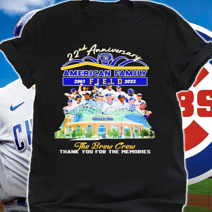 Milwaukee Brewers 22nd anniversary 2001 2023 American family the brew crew thank you for the memories shirt t-shirt shirt