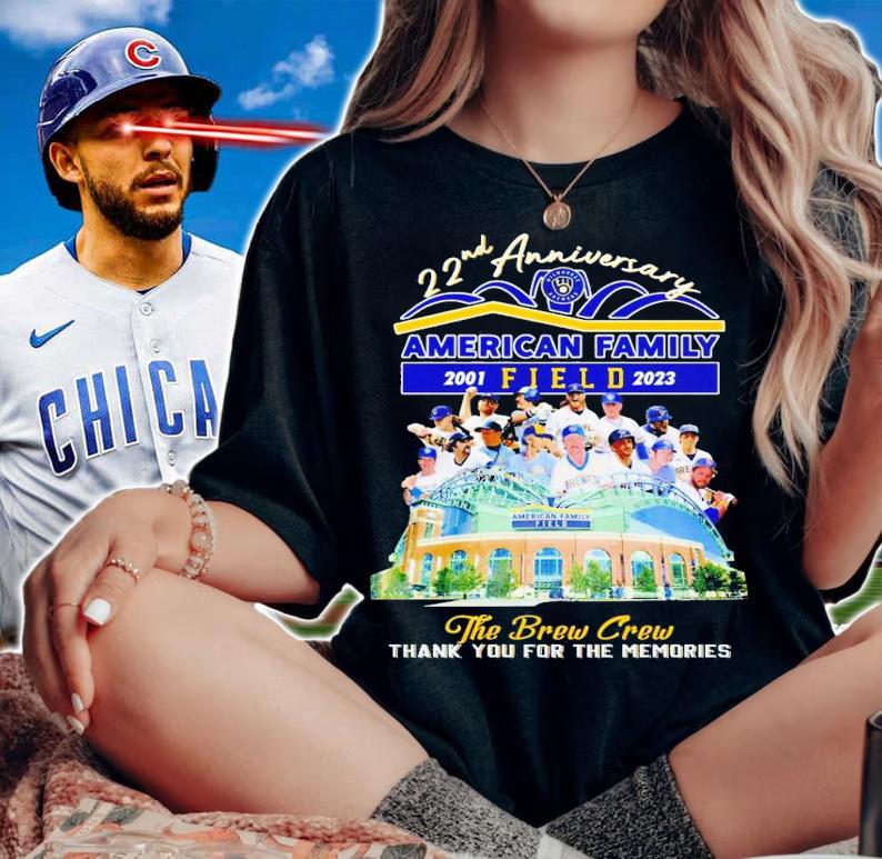 Milwaukee Brewers 22nd anniversary 2001 2023 American family the brew crew thank you for the memories shirt t-shirt woman shirt