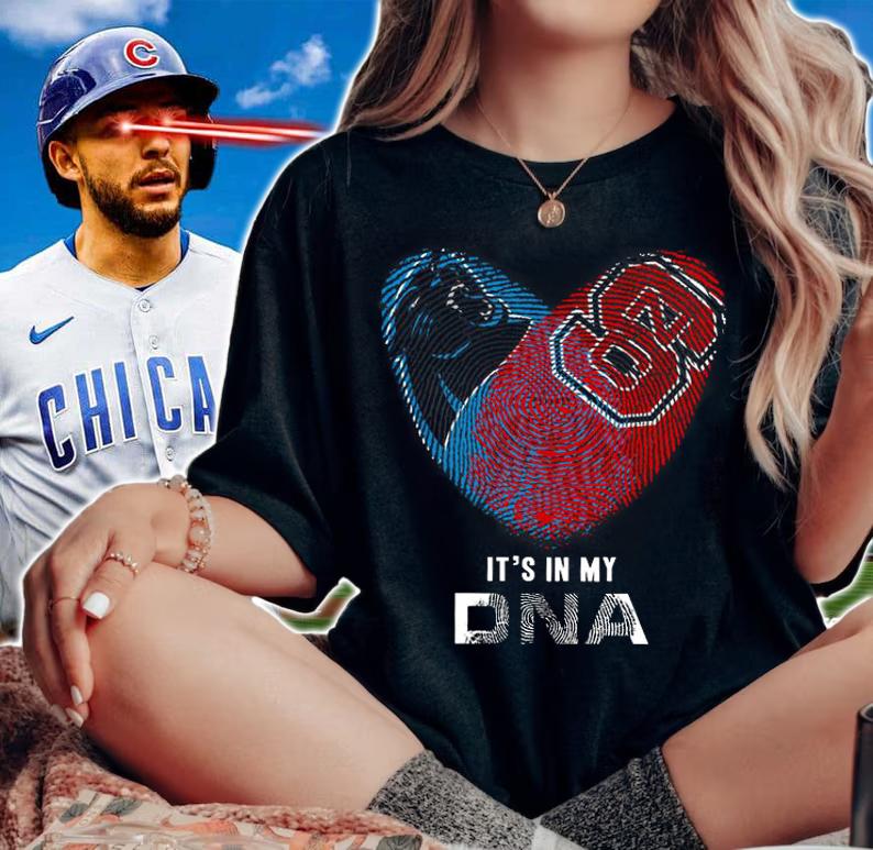 Its In My DNA Heart Carolina Panthers And Nc State Wolfpack Football Lover t-shirt woman shirt