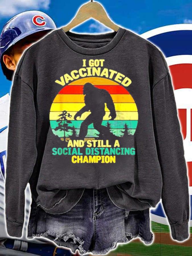 Bigfoot I Got Vaccinated And Still A Social Distancing Champion Vintage Shirt t-shirt