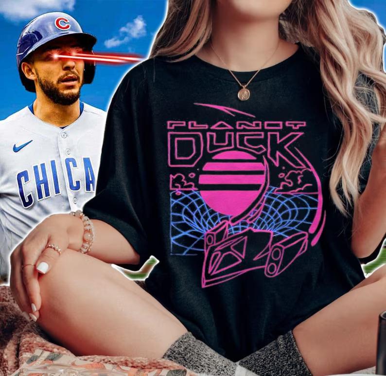 Neon time travel planet duck T-shirt t-shirt