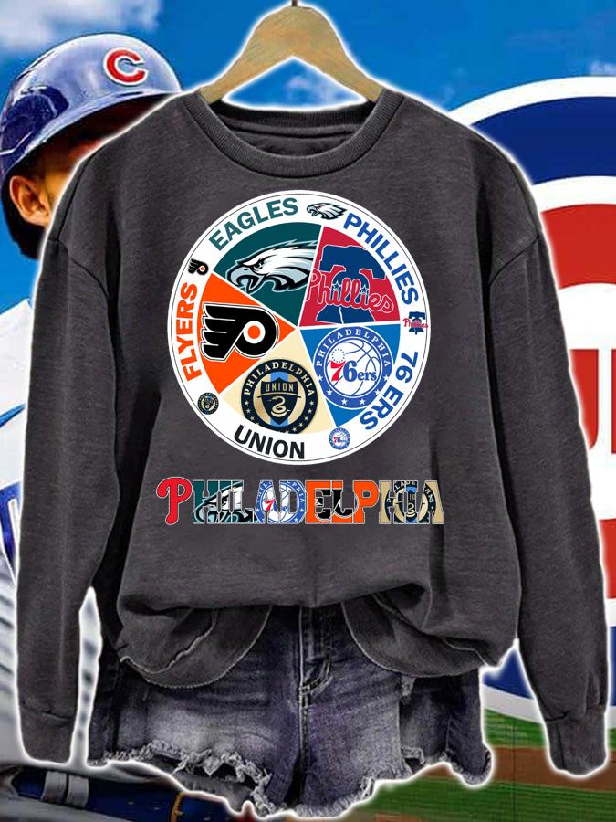 Philadelphia Sports Teams Logo Flyers Eagles Phillies 76ers Union t-shirt sweatshirt