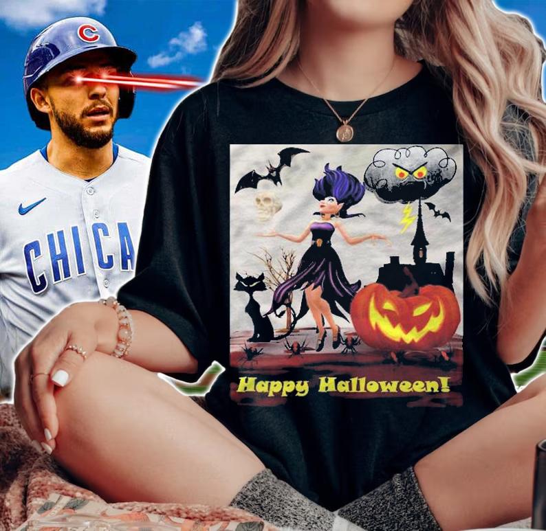 Witch With Black Cat Bats & Pumpkin Halloween Special Shirt t-shirt woman shirt