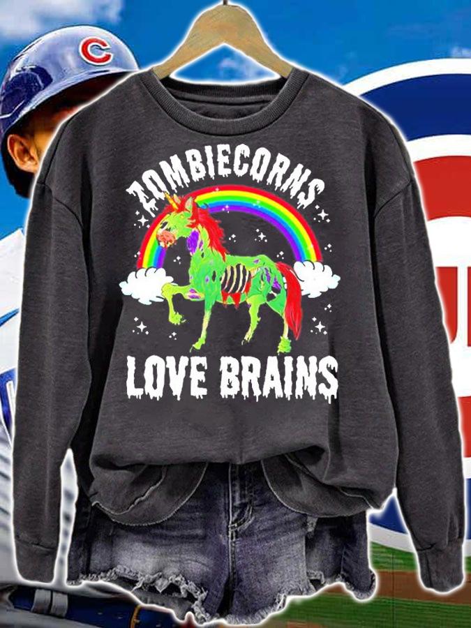 Zombiecorns Love Brains Zombie Unicorn Rainbow Halloween T-Shirt t-shirt sweatshirt