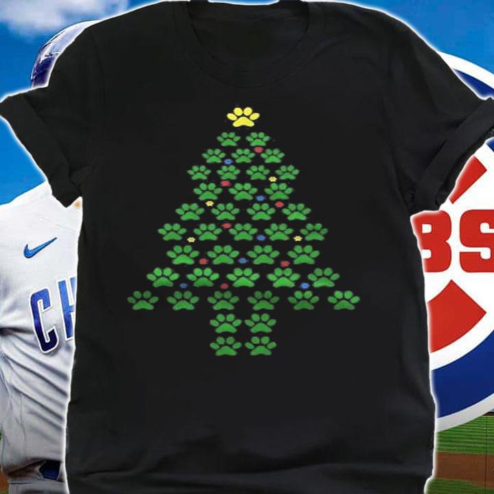 Funny Christmas Tee Paw Print Xmas Dog Print Paw Tree Men Shirt t-shirt shirt