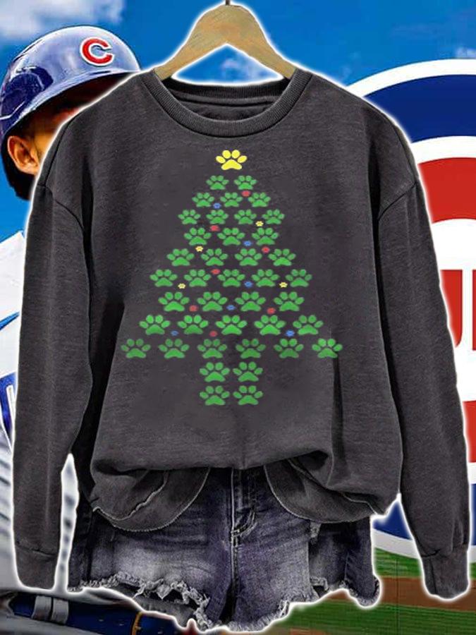 Funny Christmas Tee Paw Print Xmas Dog Print Paw Tree Men Shirt t-shirt sweatshirt