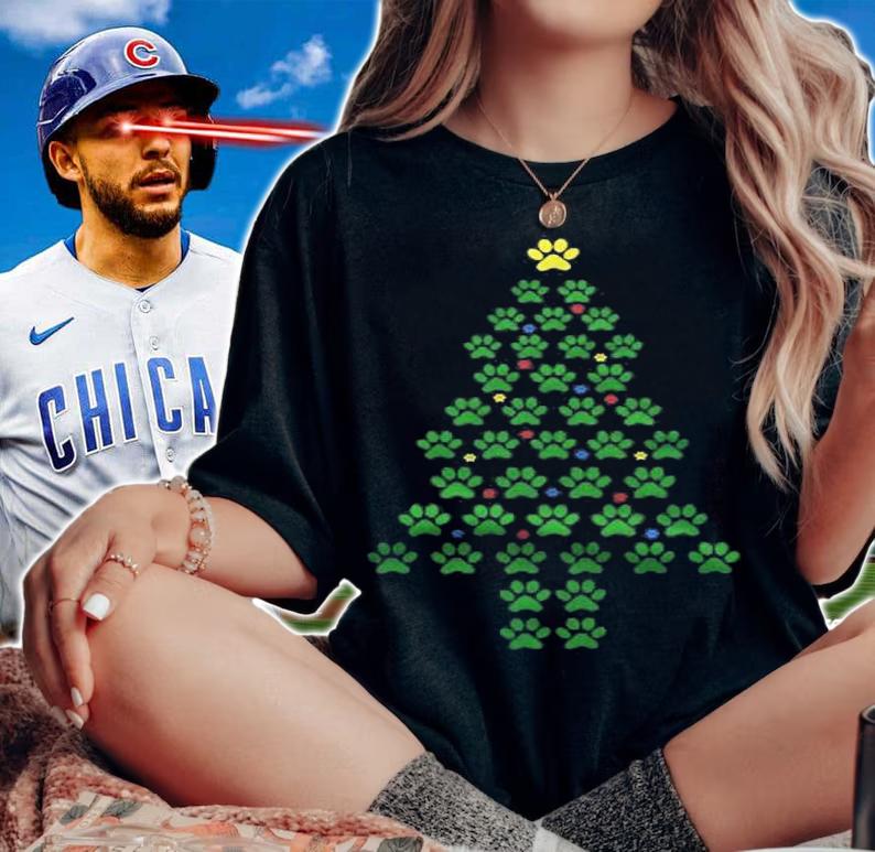 Funny Christmas Tee Paw Print Xmas Dog Print Paw Tree Men Shirt t-shirt woman shirt