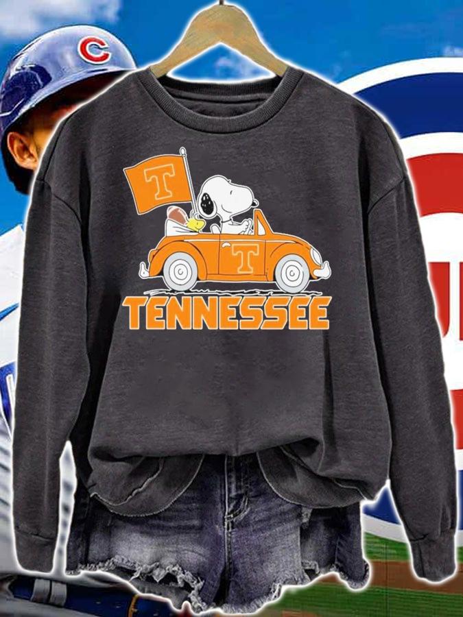 Snoopy And Woodstock Driving Car Tennessee Volunteers Flag t-shirt