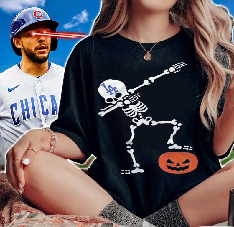 Los angeles dodgers baseball halloween skeleton dabbing shirt woman shirt