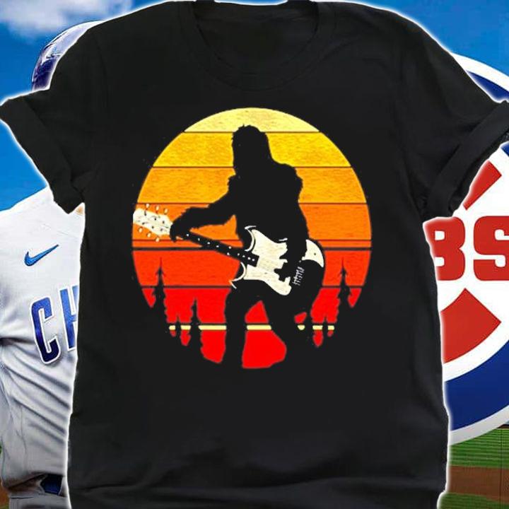 Retro Guitar Player Funny Bigfoot Cryptid Guitarist Guitar T-Shirt shirt