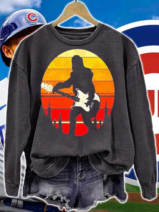 Retro Guitar Player Funny Bigfoot Cryptid Guitarist Guitar T-Shirt sweatshirt