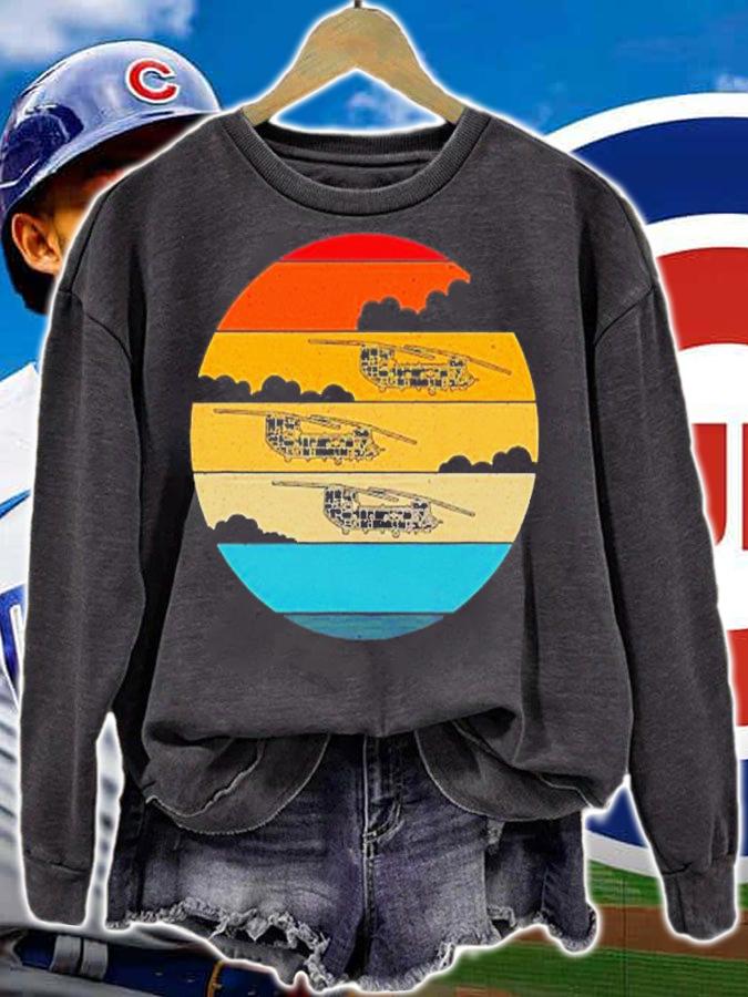 Ch47 Chinook Retro Sunset Helicopter Flying T-Shirt