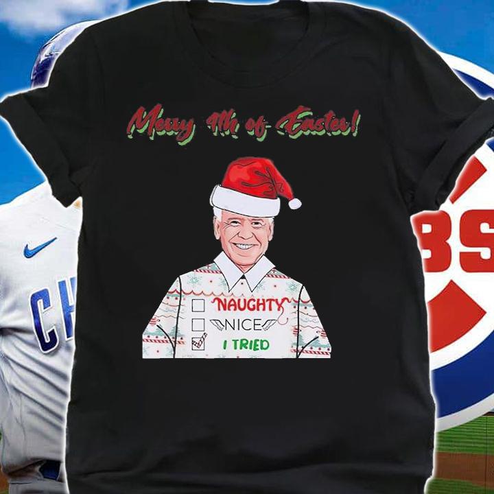 Merry 4Th Of Easter Biden With Santa Hat Christmas I Tried T-Shirt