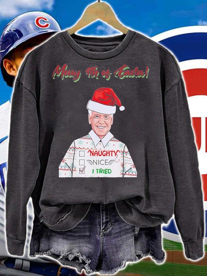 Merry 4Th Of Easter Biden With Santa Hat Christmas I Tried T-Shirt