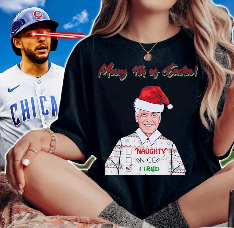 Merry 4Th Of Easter Biden With Santa Hat Christmas I Tried T-Shirt