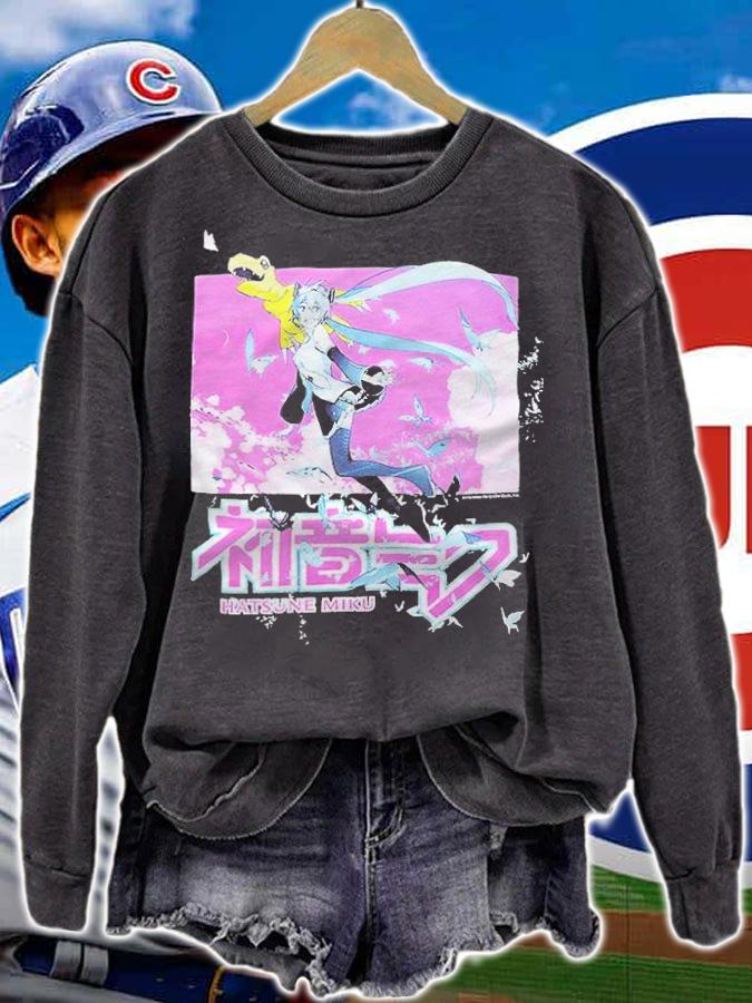 Hatsune Miku and Digimon flying T-shirt sweatshirt