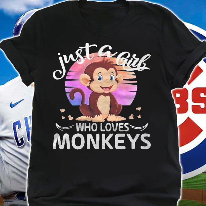 Just A Girl Who Loves Monkeys Cute Monkey Lover Girls Kids Shirt