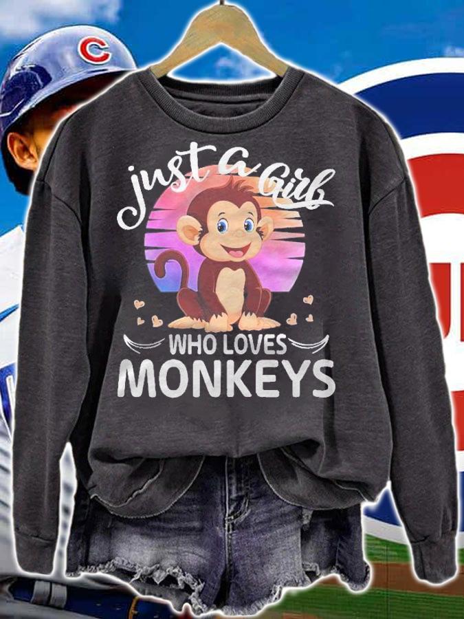 Just A Girl Who Loves Monkeys Cute Monkey Lover Girls Kids Shirt