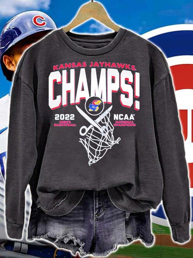 Kansas Jayhawks Blue 2022 NCAA Men's Basketball National Champions Cut The Net T-Shirt sweatshirt