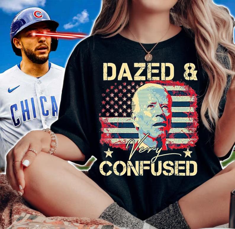 Funny Biden Dazed And Very Confused Vintage USA Flag Retro T-Shirt woman shirt