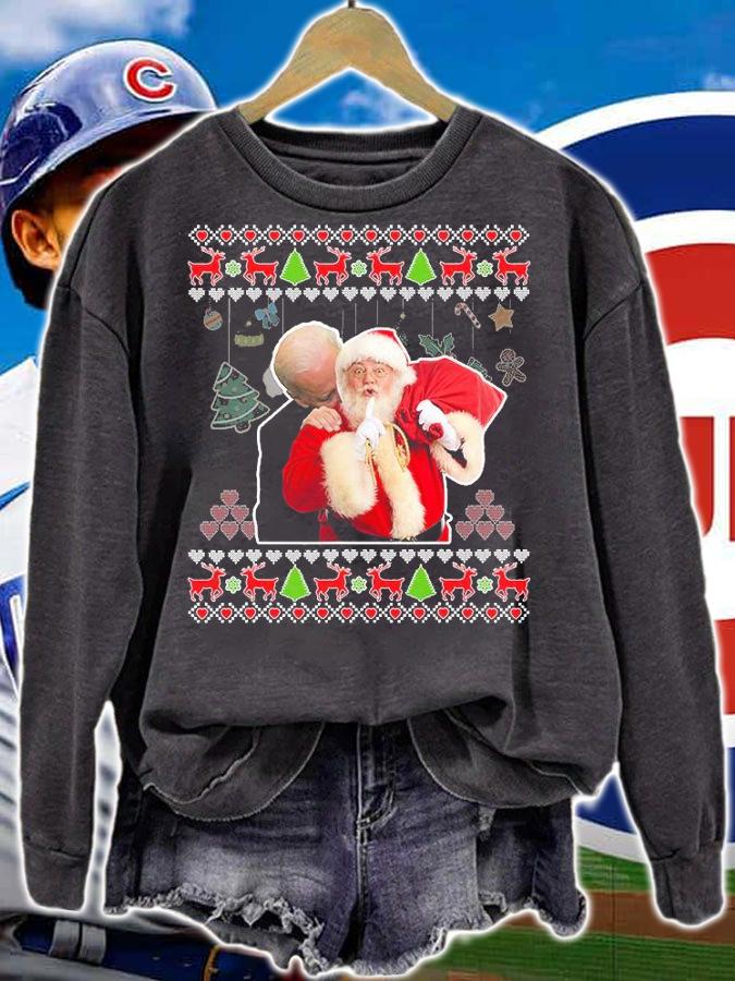 Funny Ugly Christmas Biden And Santa Claus Funny Anti Biden T-Shirt