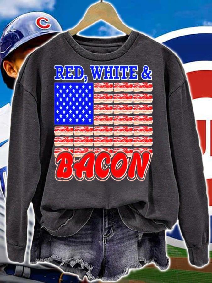 Patriotic Pork Lover Red White Bacon Flag Gift T-Shirt sweatshirt