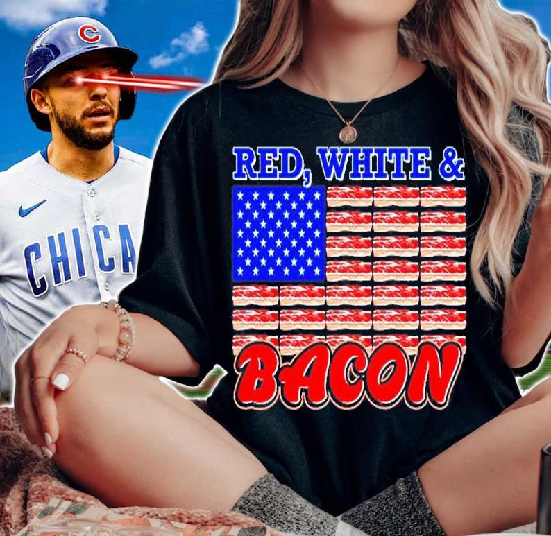 Patriotic Pork Lover Red White Bacon Flag Gift T-Shirt woman shirt