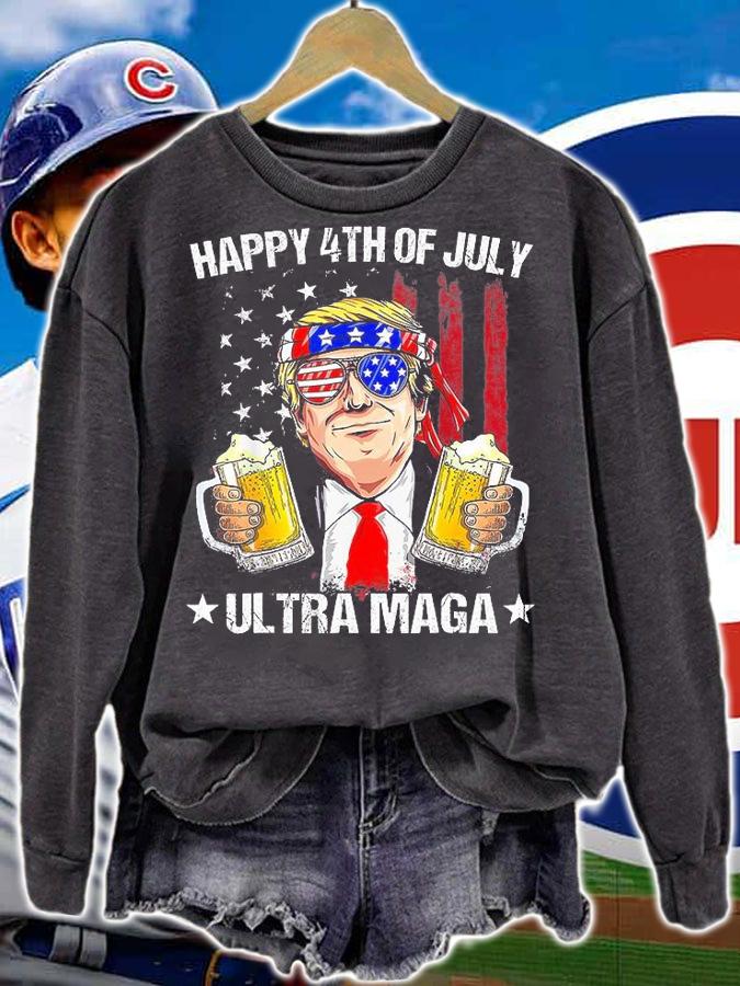 Ultra Maga Proud Pro Trump Happy 4th Of July American Flag Trump Beer T-Shirt sweatshirt