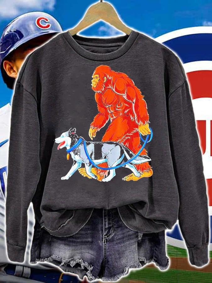 Bigfoot Dog walk Siberian Husky T-shirt sweatshirt