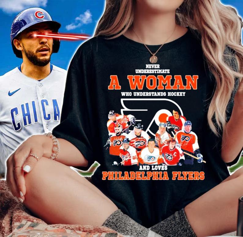 Never underestimate a woman who understands hockey and loves Philadelphia Flyers shirt woman shirt