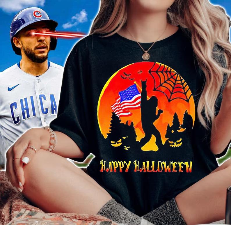 Bigfoot happy Halloween American flagT-shirt