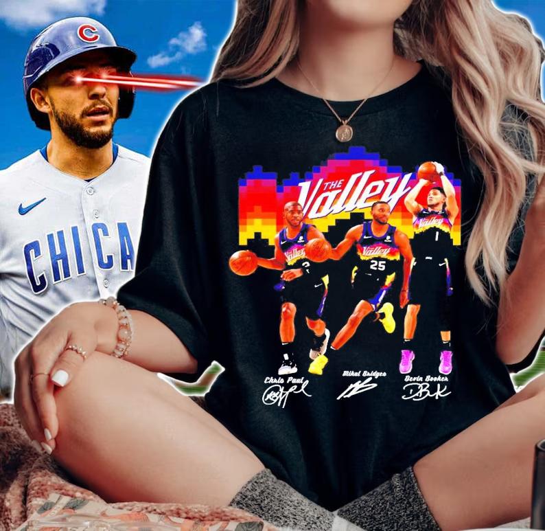 The Valley Phoenix Sun Chrio Paul Mikal Bridges Devin Booker signature shirt woman shirt