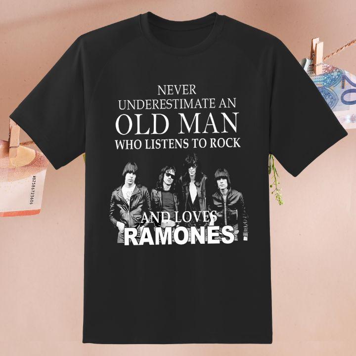 Hot Never Underestimate An Old Man Who Listens & Loves Ramones Rock Band Shirt