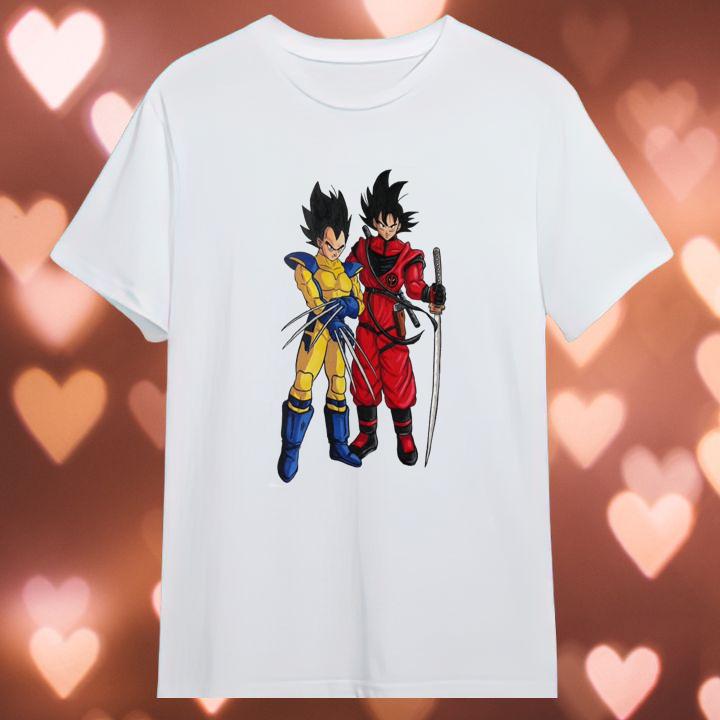 Premium Dragon Ball Z Vegeta And Goku Marvel Deadpool And Wolverine T-Shirt