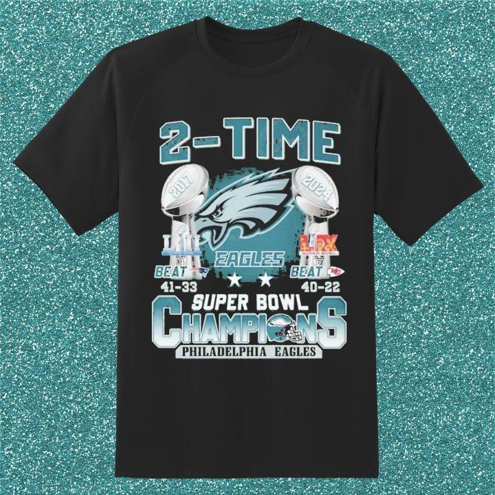 2-Time Win Super Bowl Champions Trophy Philadelphia Eagles T-Shirt
