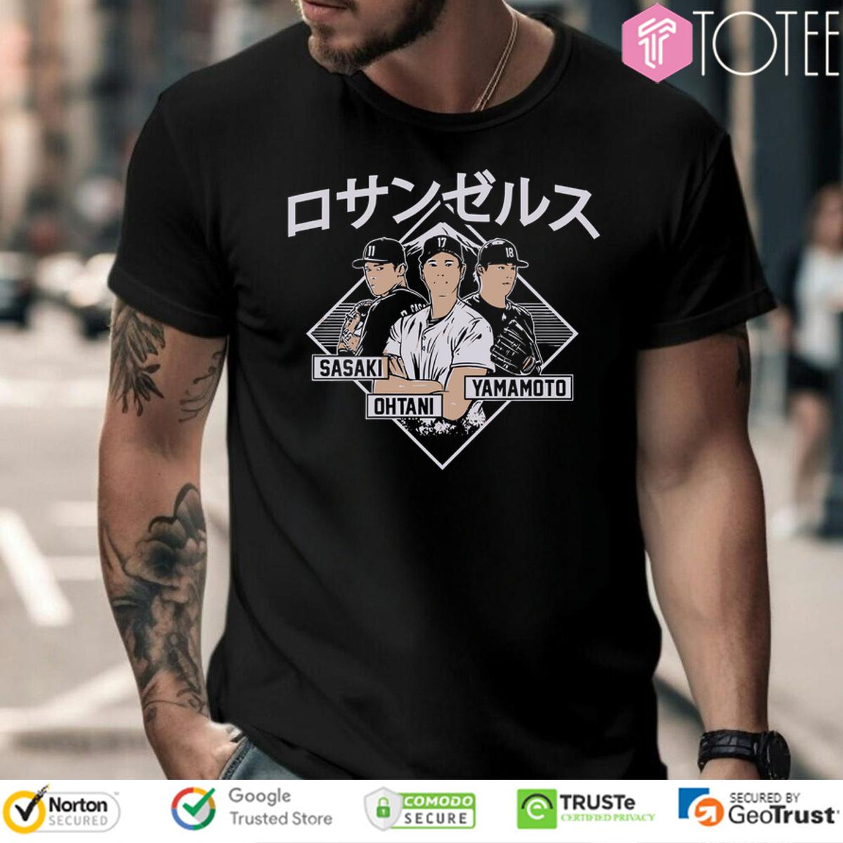 Shohei Ohtani Yoshinobu Yamamoto And Roki Sasaki Los Angeles Dodgers Kanji Shirt