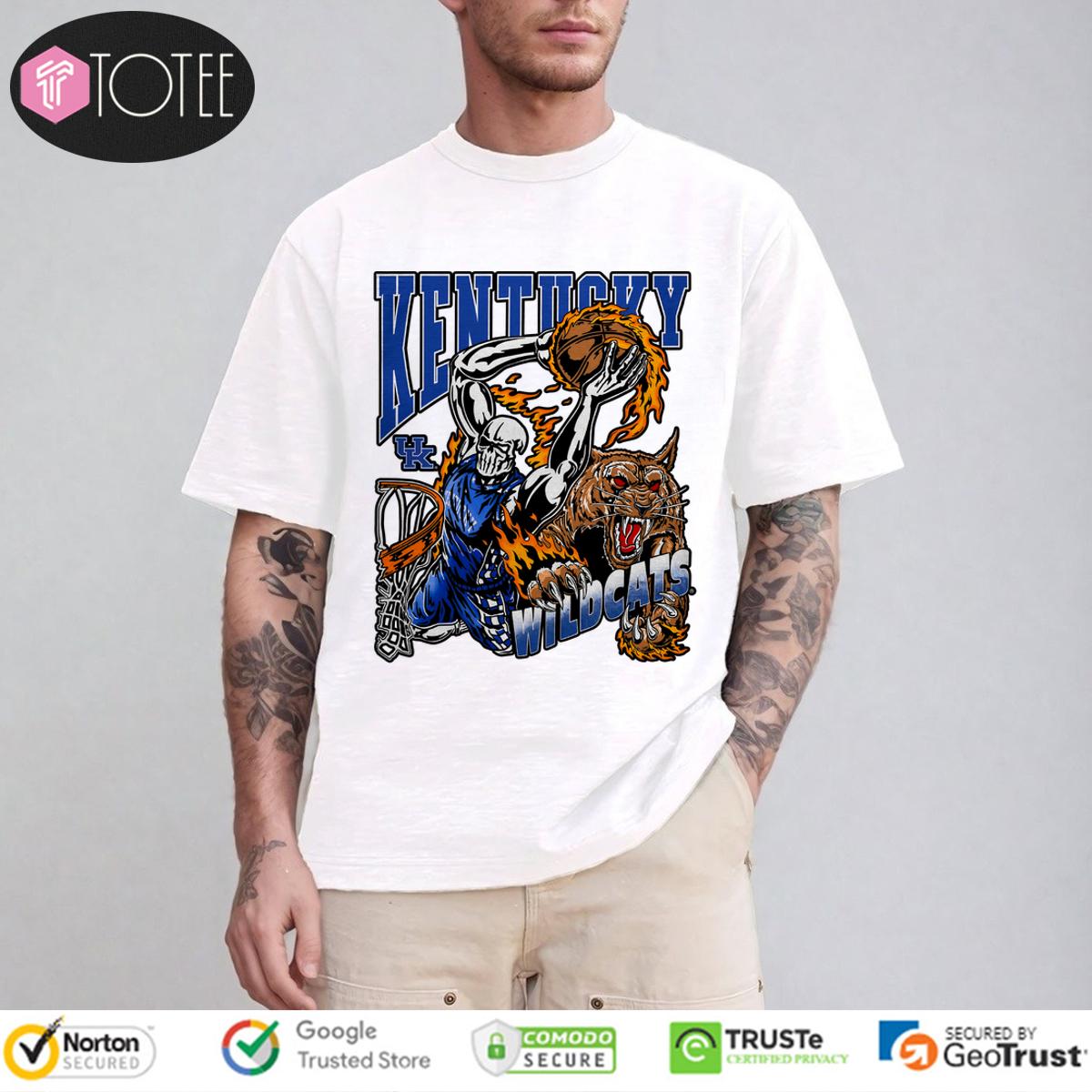 Skeleton Playing Basketball Kentucky Wildcat Mascot Graphic Shirt
