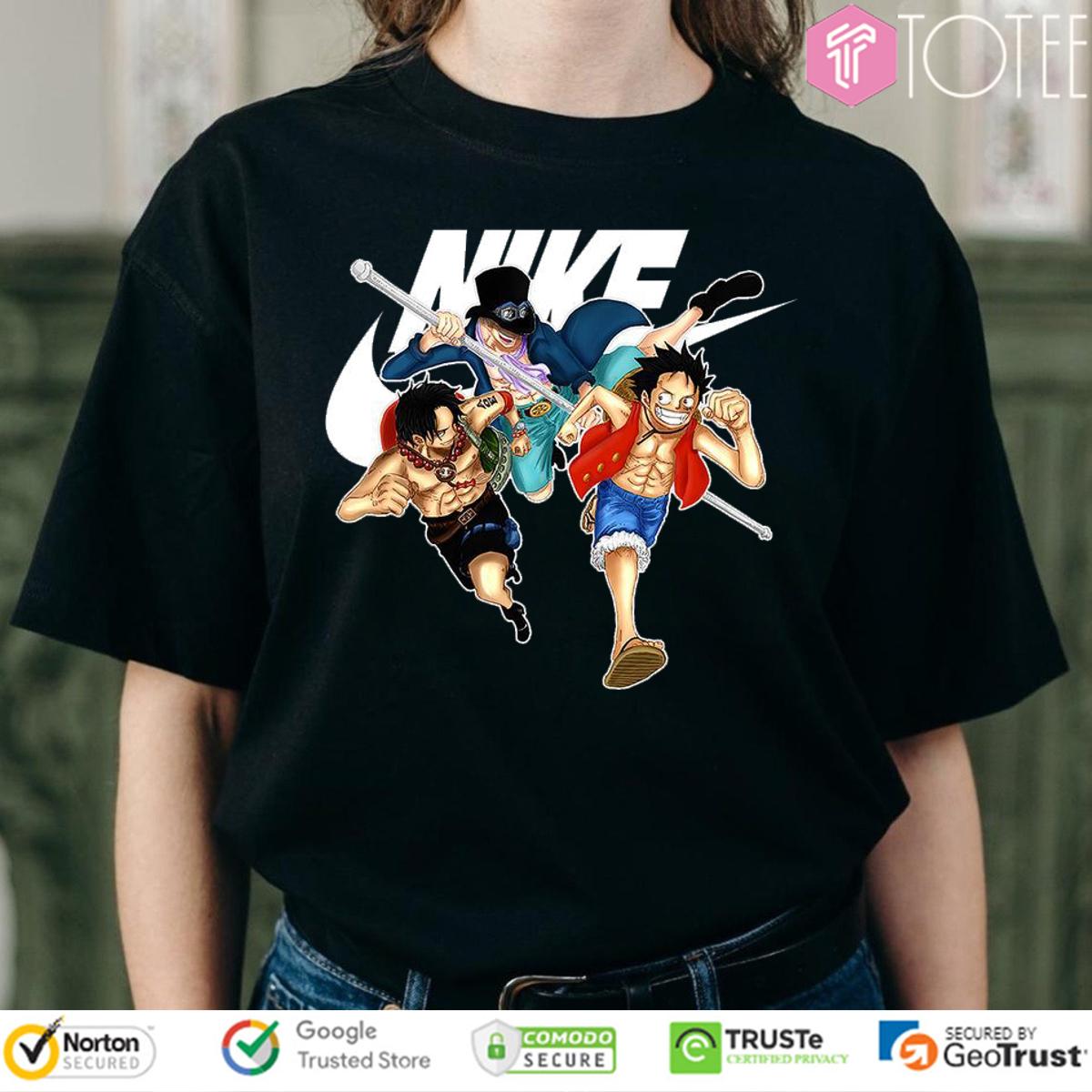 One Piece Luffy Ace Sabo Brotherhood Parody Nike Logo T-Shirt