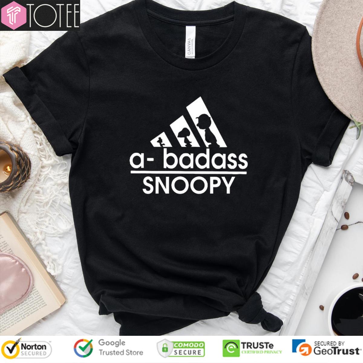 Peanuts Snoopy Woodstock Charlie Brown A-Badass Parody Adidas Logo T-Shirt