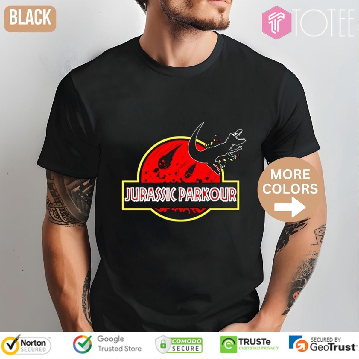 Jurassic Parkour Parody Jurassic Park Logo T-Shirt
