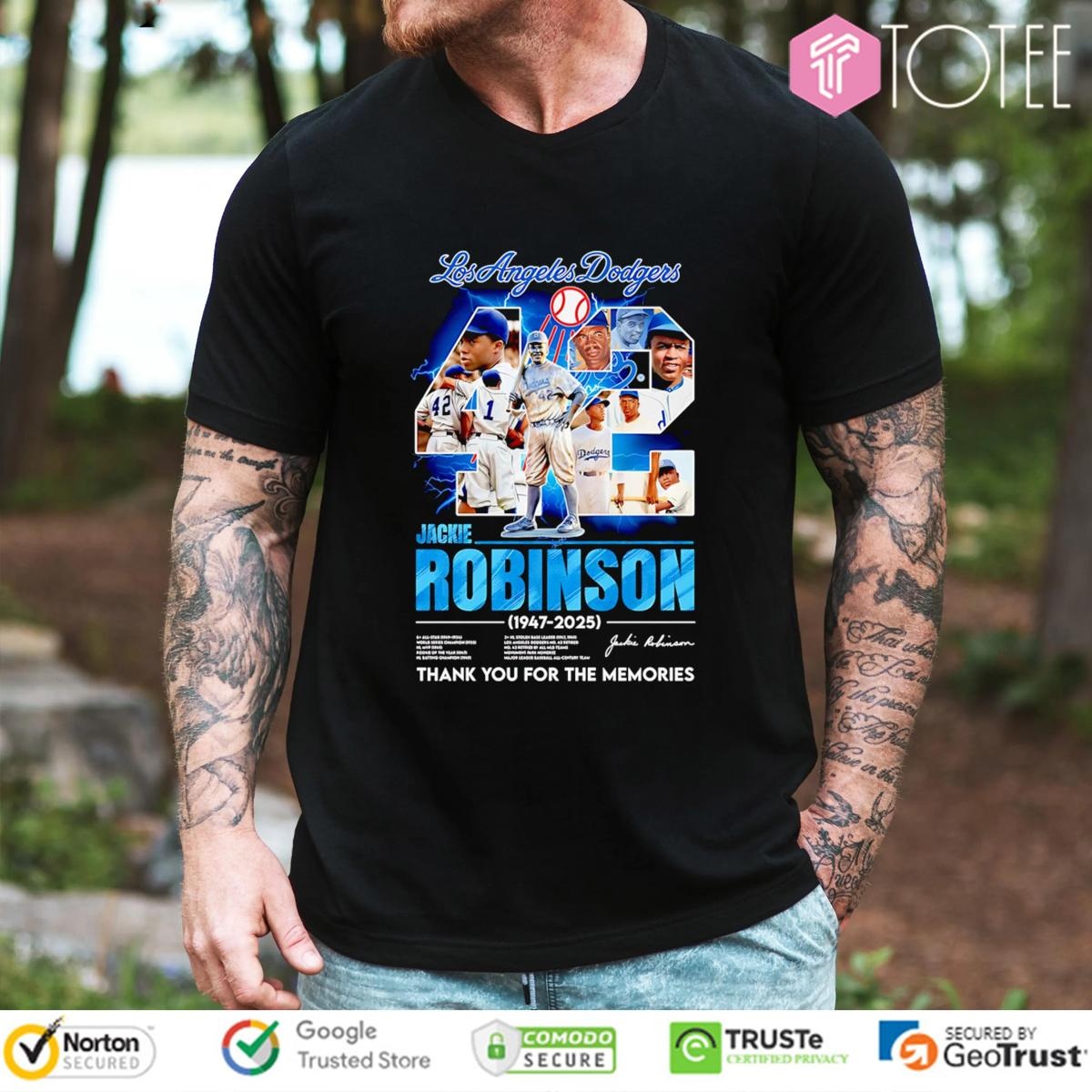 Los Angeles Dodgers 42 Jackie Robinson 1947-2025 Signature t-shirt