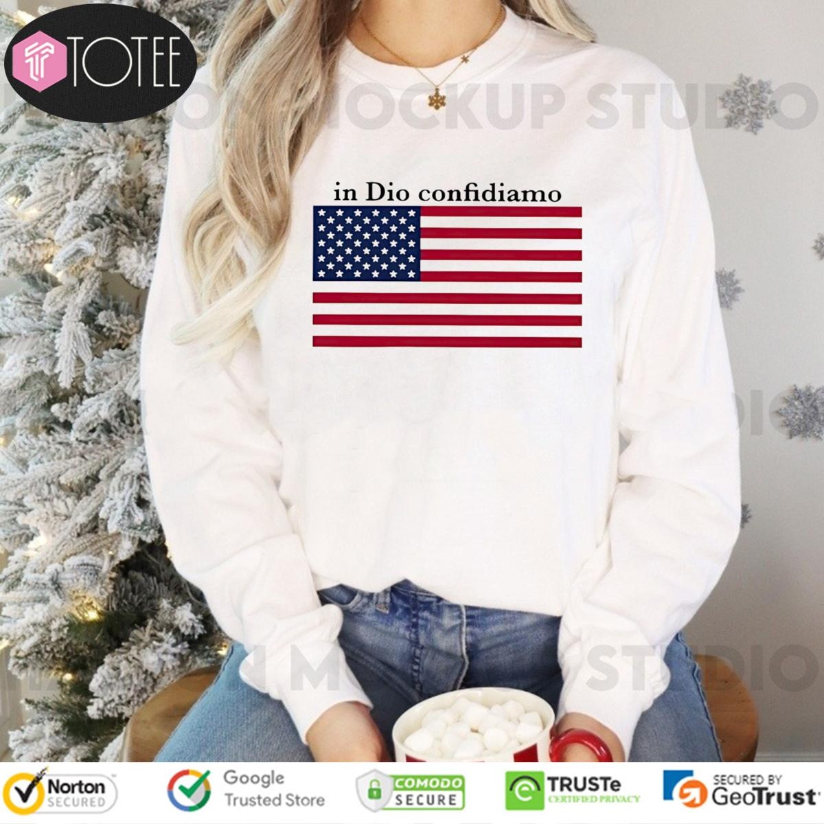 Mayor Eric Adams In Dio Confidiamo American Flag long sleeve