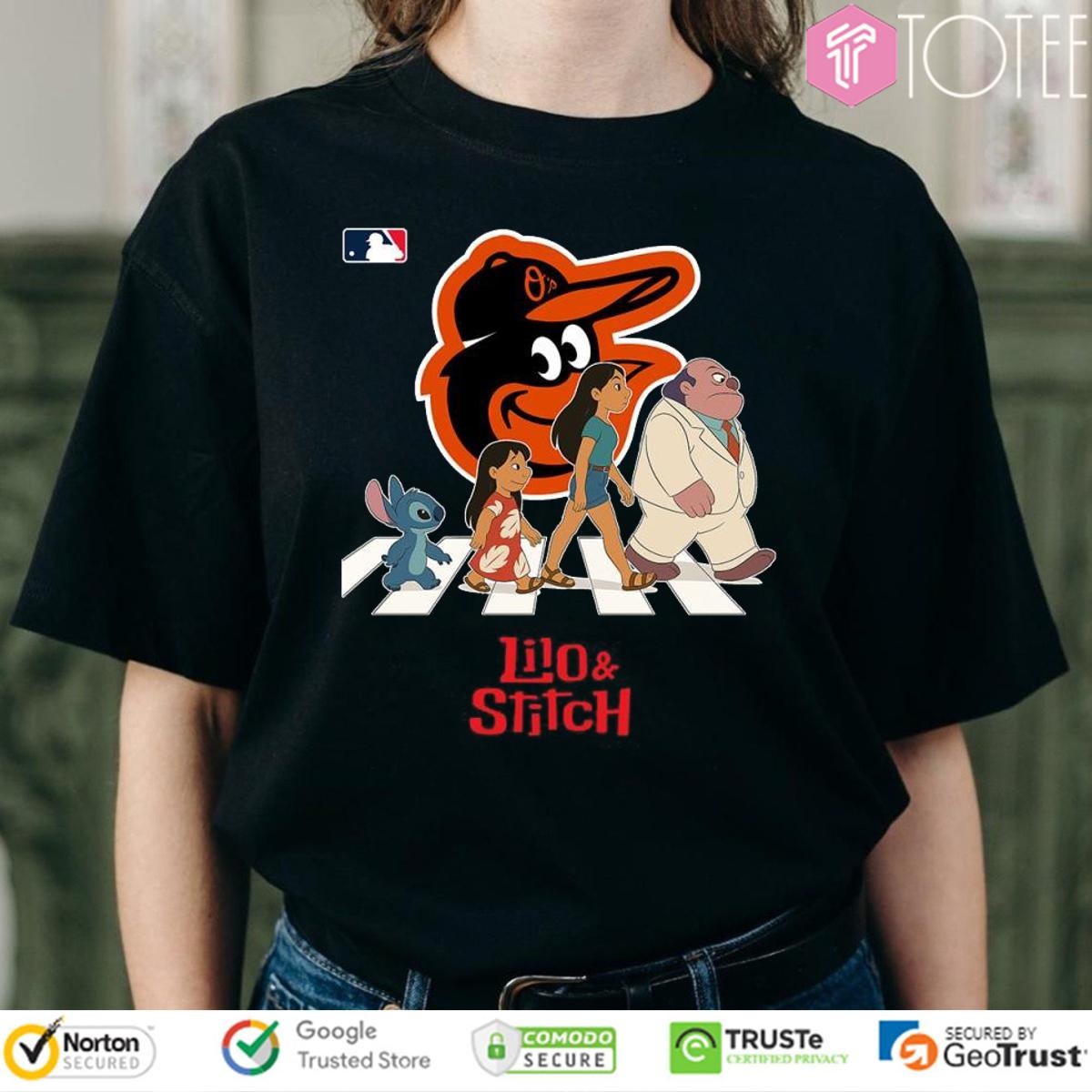 Lilo And Stitch Abbey Road Baltimore Orioles Baseball T-shirt